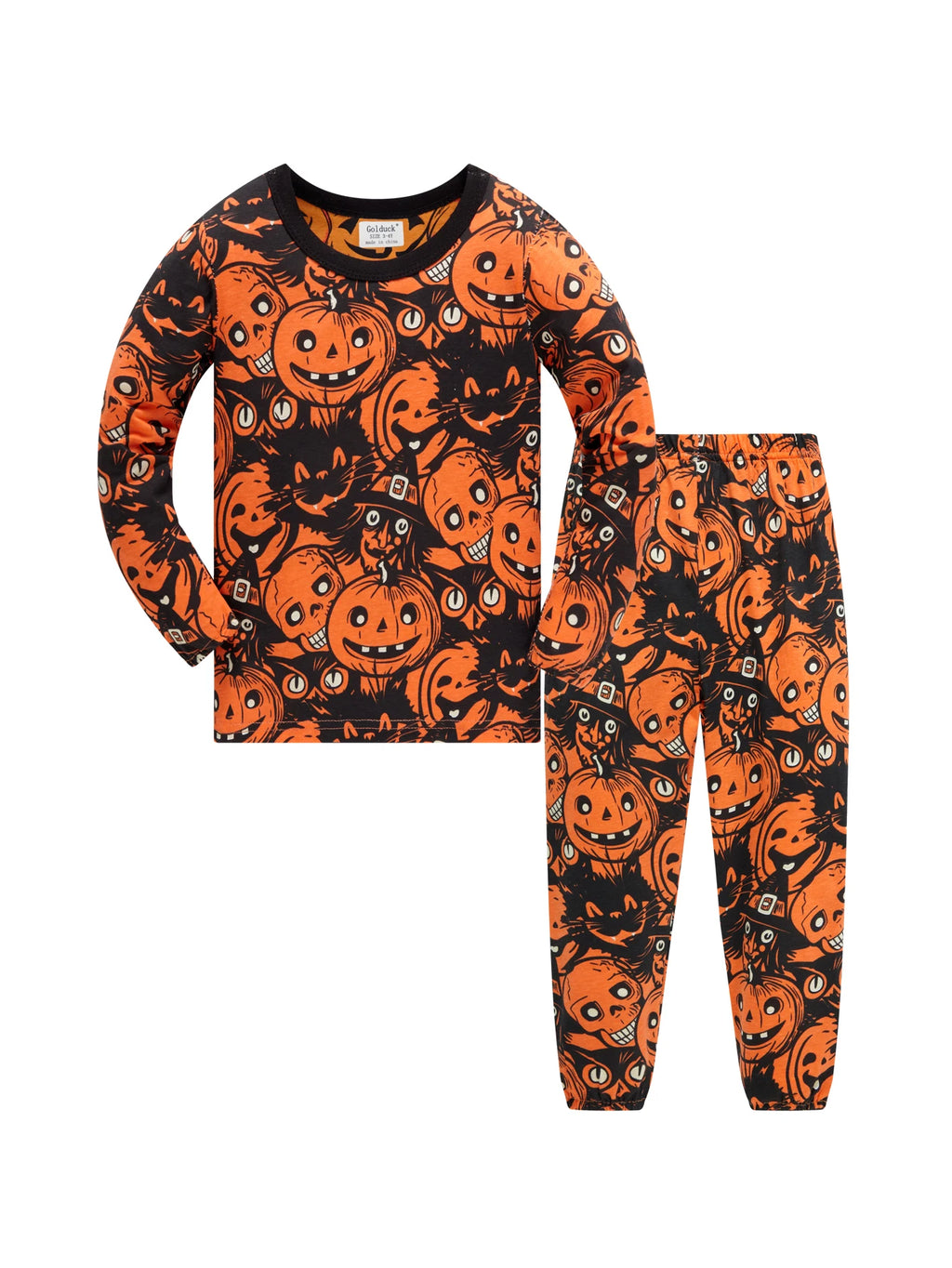 Pijamas de Halloween para crianças com estampa de abóbora 100% algodão conjunto de pijama macio meninos meninas 1-8 anos roupa de dormir de manga comprida