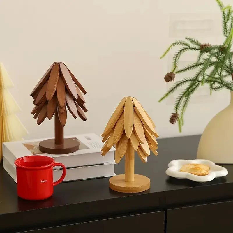 Base para Panelas de Madeira em Forma de Árvore de Natal com Suporte, Resistente ao Calor, Anti-Queimaduras, Porta-Copos, Sousplat de Madeira Sólida, Decoração de Natal para Casa - Kasa & Pet