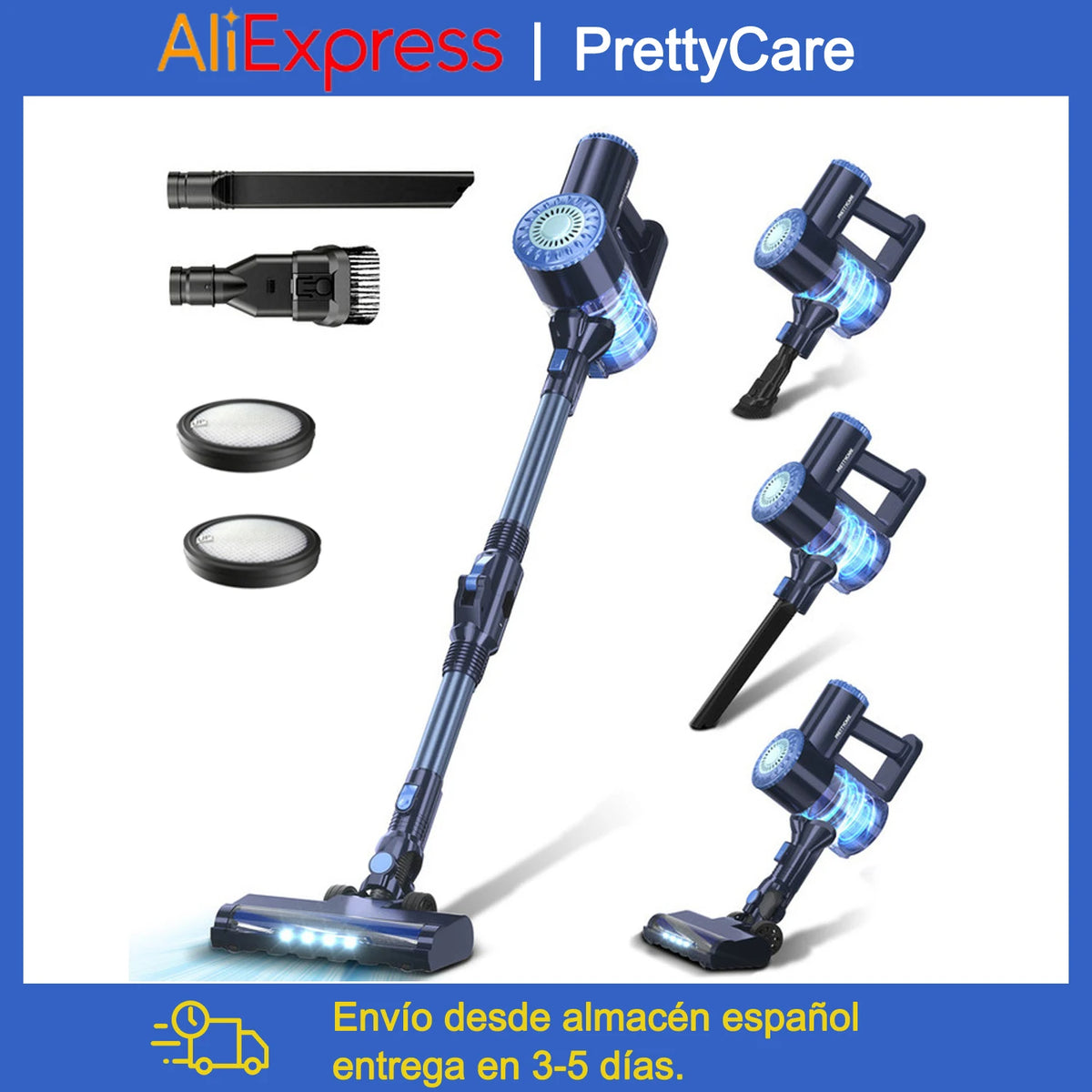 Aspirador de Pó Sem Fio PrettyCare W400 com Sucção de 25KPA, Aspirador Portátil Poderoso com 40 Minutos de Tempo de Funcionamento e Conjunto de 3 Escovas