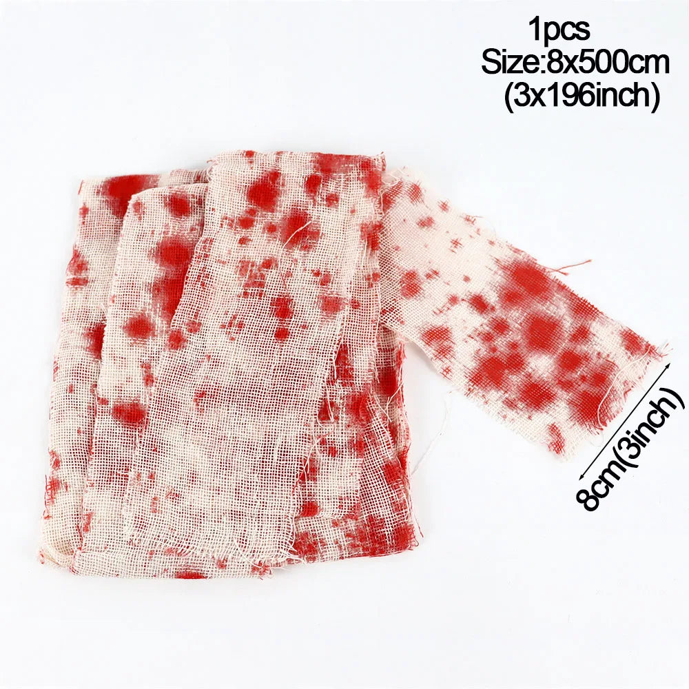 Pano De Bandagem De Sangue Para Decoração De Halloween, Gaze Sangrenta De Terror, Assustadora Artificial, Fita De Advertência, Decoração Da Casa Assombrada