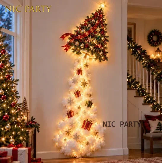 Decoração de parede natalina luminosa, luz de parede para casa, cena mágica de Natal, trenó do Papai Noel, renas, decoração natalina suspensa