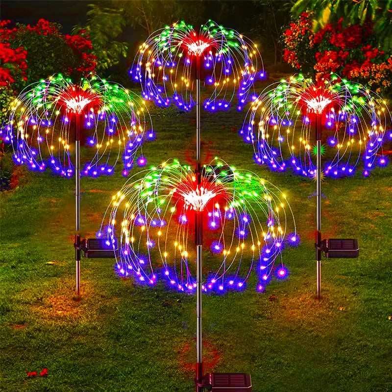 Luzes de Fogos de Artifício LED Solares para Decoração de Jardim, Luzes de Fada à Prova d'Água, Lâmpada de Dente-de-Leão para Decoração de Jardim e Paisagismo