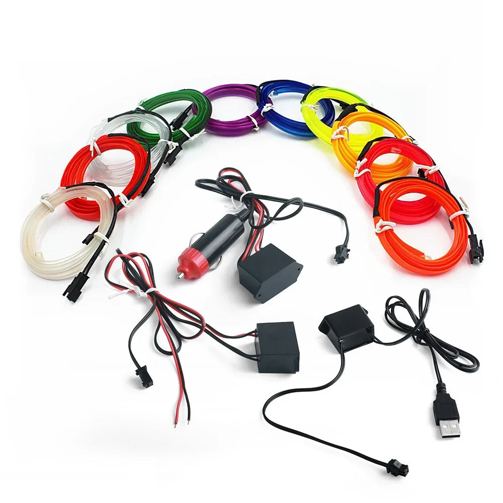 5m interior do carro conduziu a luz de tira néon el fiação lâmpada decorativa para auto diy flexível luz ambiente usb festa atmosfera diodo