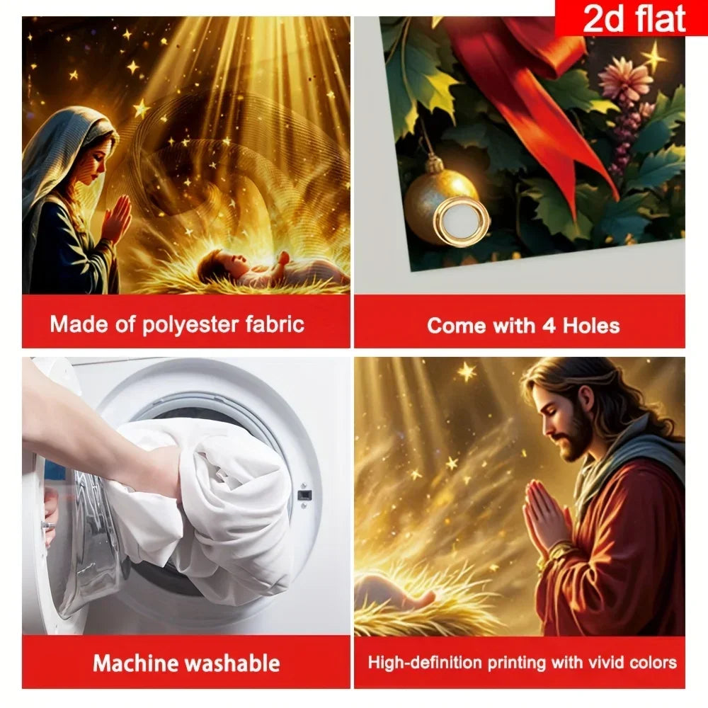 Banner de Natal para o pátio, decorações natalinas com tema de presépio, ideal para decoração de pátios ao ar livre e para cercas de jardim.