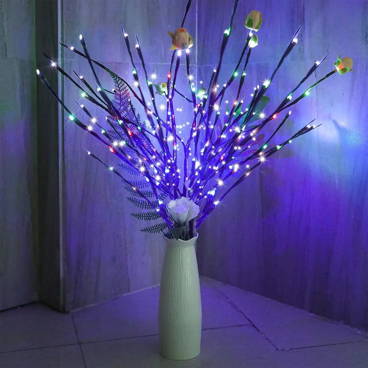 Led ramo de árvore de natal luzes a pilhas dobrável galho ramo luzes para casa interior vaso decoração do festival do feriado - Kasa & Pet