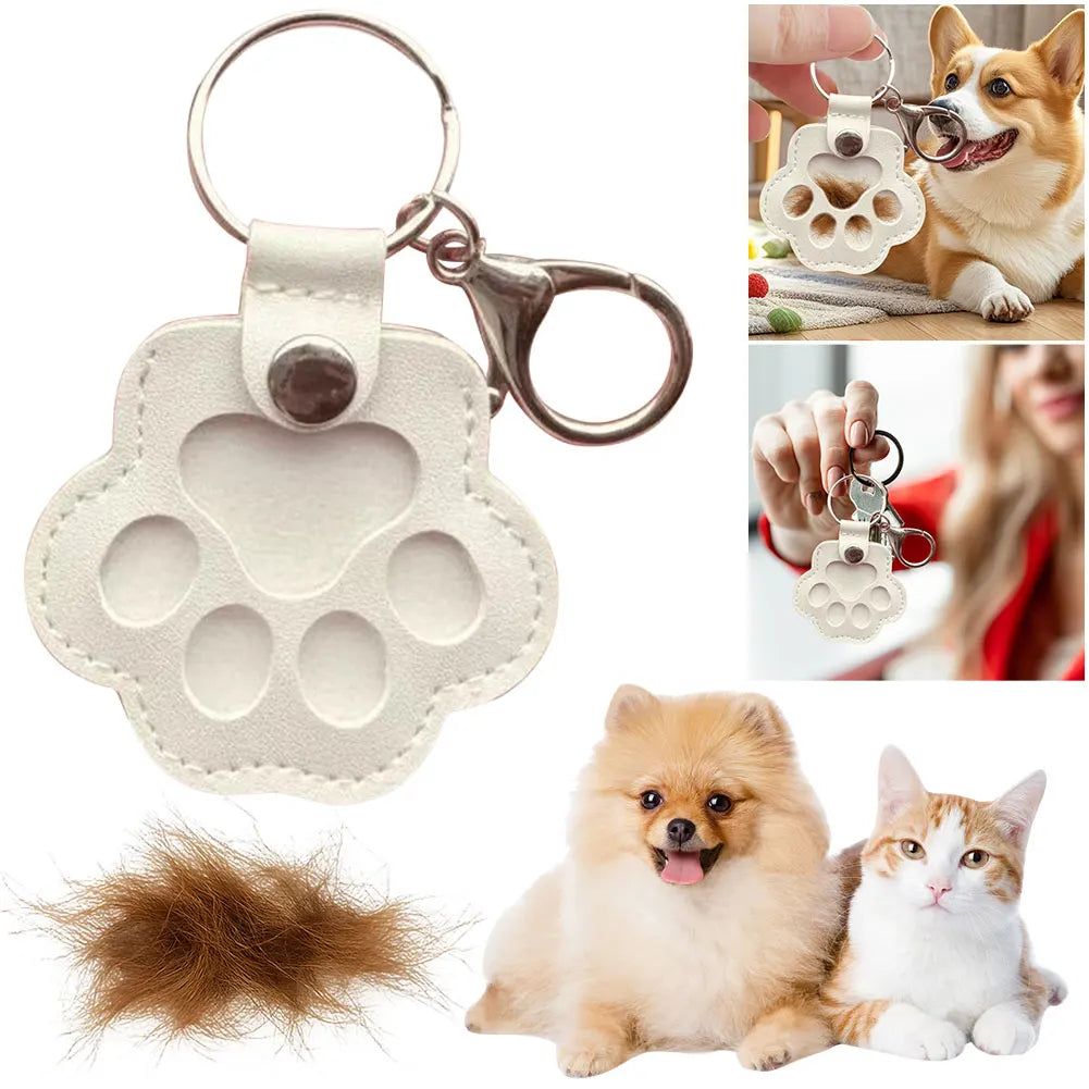 Adorável impressão de pata chaveiros comemorativos saco de armazenamento de pêlos de animais de estimação chaveiro gato cão recipiente de pele pingente para amantes de animais de estimação