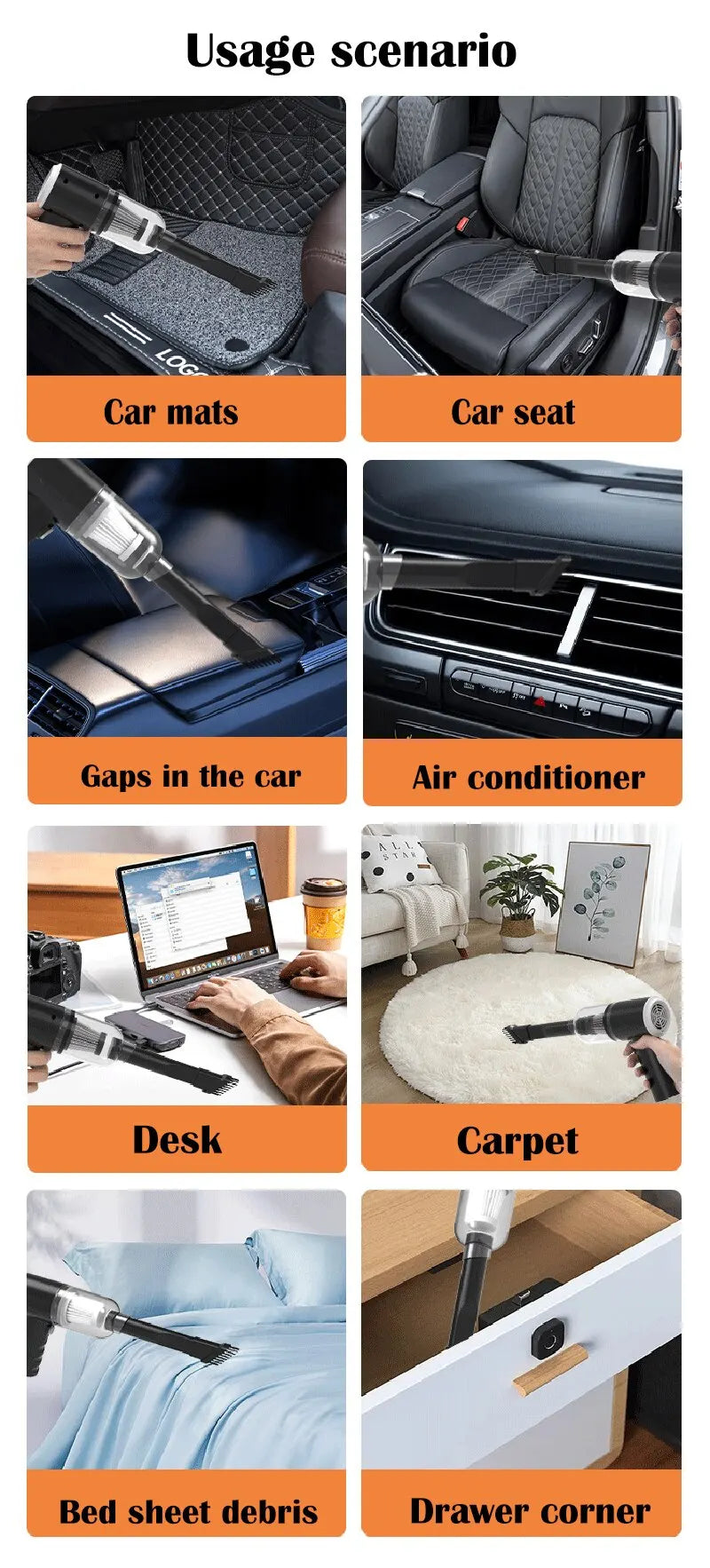 Aspirador de pó sem fio para carro, 9000pa, carregamento usb, 1200mah, aparelho de limpeza portátil, mini aspirador de pó molhado e seco doméstico