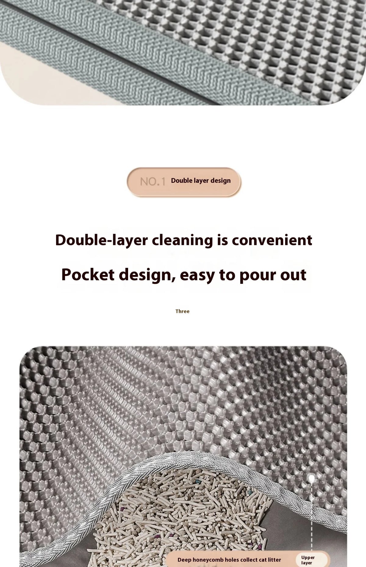 Tapete de areia para gatos, design de 2 camadas, tecnologia premium de captura de areia, base à prova d'água, protetor de piso antiderrapante para animais de estimação para gatinhos internos