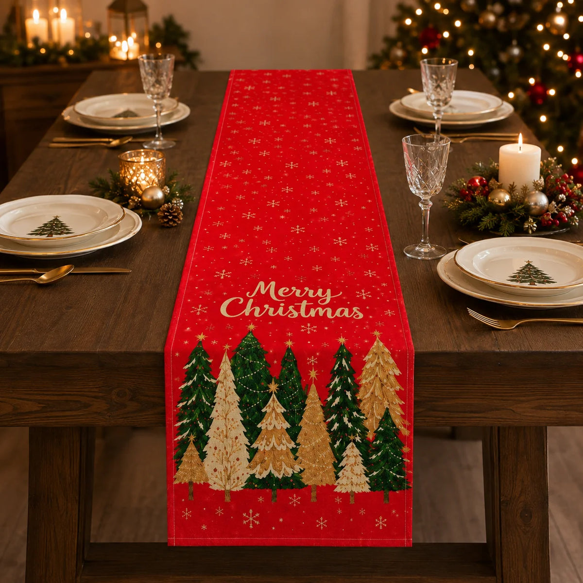 Caminho de Mesa com Tema de Árvore de Natal, Decoração Festiva de Mesa, Adequado para Festas de Natal de Inverno, Decoração de Casa para as Festas, Presente de Natal