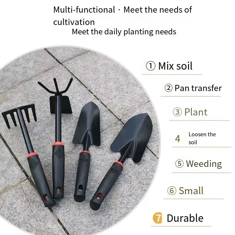 Conjunto de Ferramentas de Jardinagem Mini com 4 Peças, Incluindo Pá, Rastelo e Enxada para Plantio de Flores e Vegetais, Equipamento de Jardinagem Manual para Casa e Jardim
