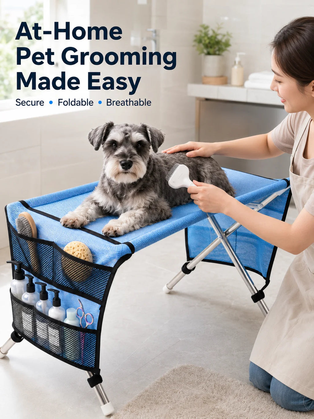Mesa de Tosa para Cães e Gatos Pequenos, Suporte Portátil para Banho, Corte de Unhas, Corte de Pelos e Secagem com Soprador