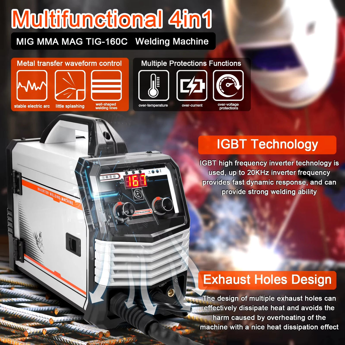 Multi funcional 2IN1 MIG MMA-160A inversor máquina de solda multifuncional portátil máquina de solda inteligente