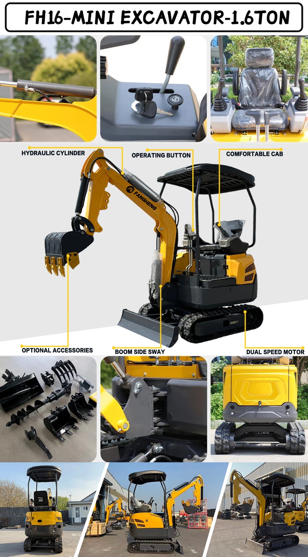 Escavadeira Personalizada de 3,5 Toneladas com Motor Kubota EPA Euro 5, Escavadeira de Esteira para Fazenda, Mini Escavadeira Doméstica de 1 Tonelada e 2 Toneladas