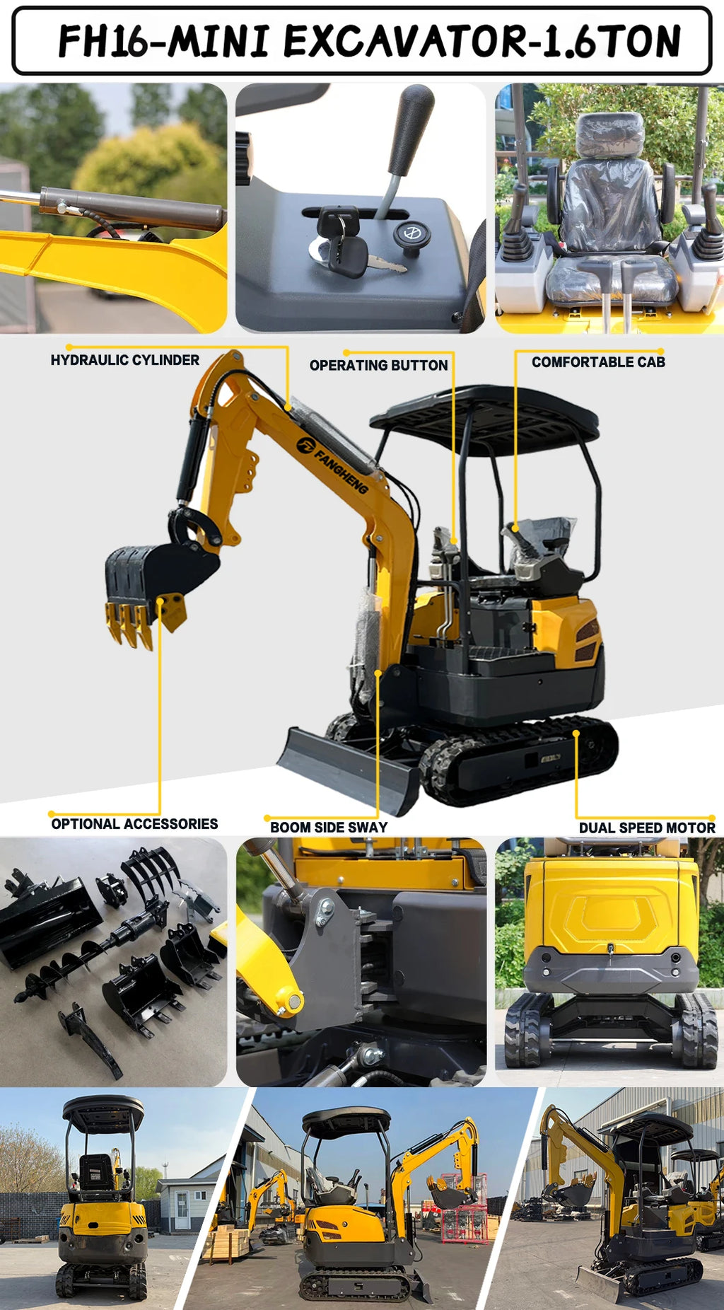 Escavadeira Personalizada de 3,5 Toneladas com Motor Kubota EPA Euro 5, Escavadeira de Esteira para Fazenda, Mini Escavadeira Doméstica de 1 Tonelada e 2 Toneladas