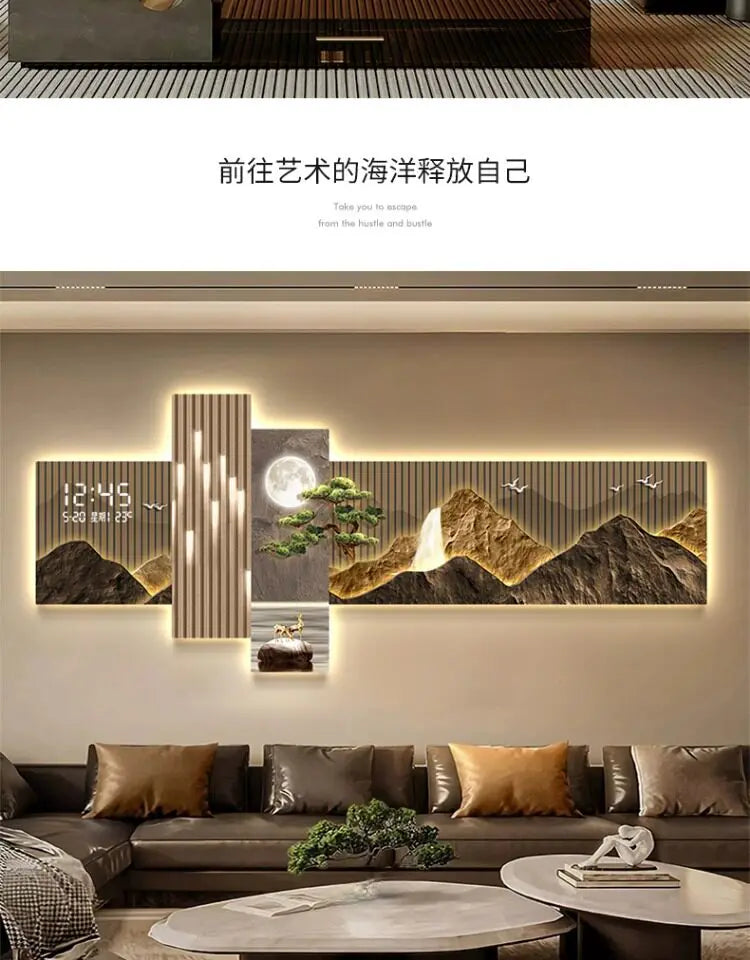 Pintura Decorativa LED Moderna para Sala de Estar, Decoração de Casa, Relógio Eletrônico, Pintura de Parede para Corredor, Quarto e Fundo de Sofá