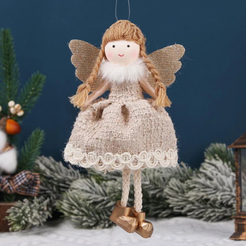 Natal Pendurado Malha Sequin Saia, Anjo Xmas Árvore Pingente Enfeites, Decoração de Casa, Noel, Presentes, 2022