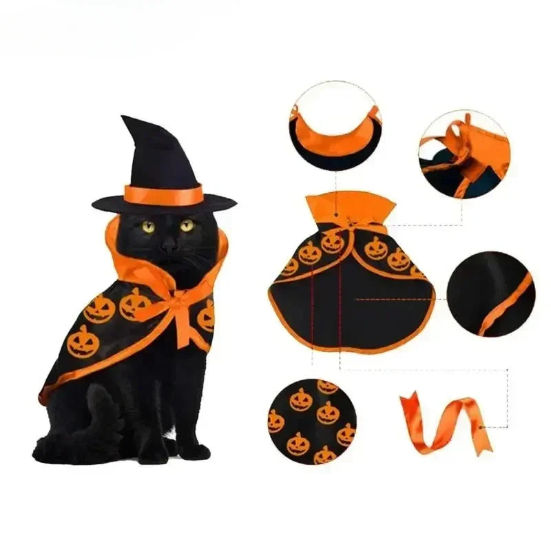 Halloween animal de estimação traje para gatos respirável macio bonito roupas para animais de estimação manto forma abóbora padrão arnês traje gato cão cosplay ferramenta