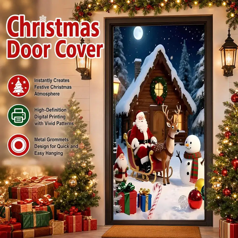 Decorações para cobrir a porta no Natal, banner com tema de Papai Noel e presentes, painel decorativo para a varanda, banner para a porta da frente, artigos para festas com tema de casa de campo.