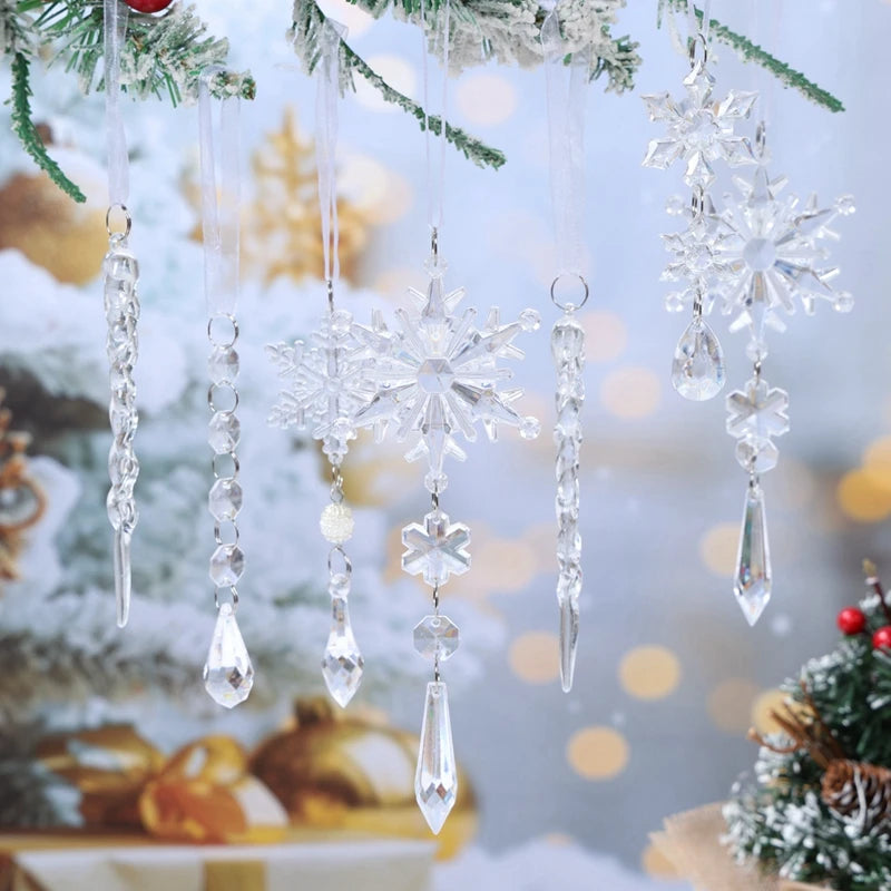 Ornamentos de cristal acrílico de natal decoração de festa de natal 2025 natal floco de neve enforcamentos navidad natal presente de ano novo 2026