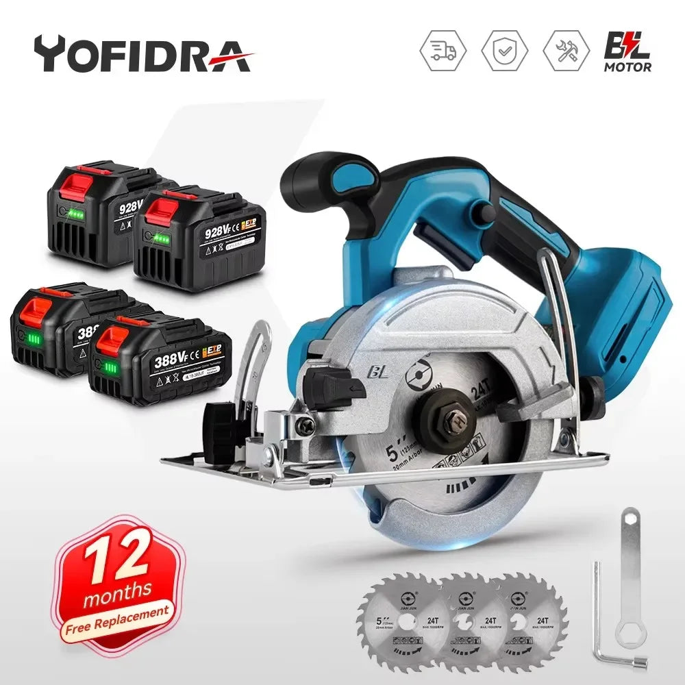Serra Circular Elétrica Sem Fio YOFIDRA de 5 Polegadas 125mm °   até 45 °   Máquina de Corte de Madeira Ajustável para Bateria Makita