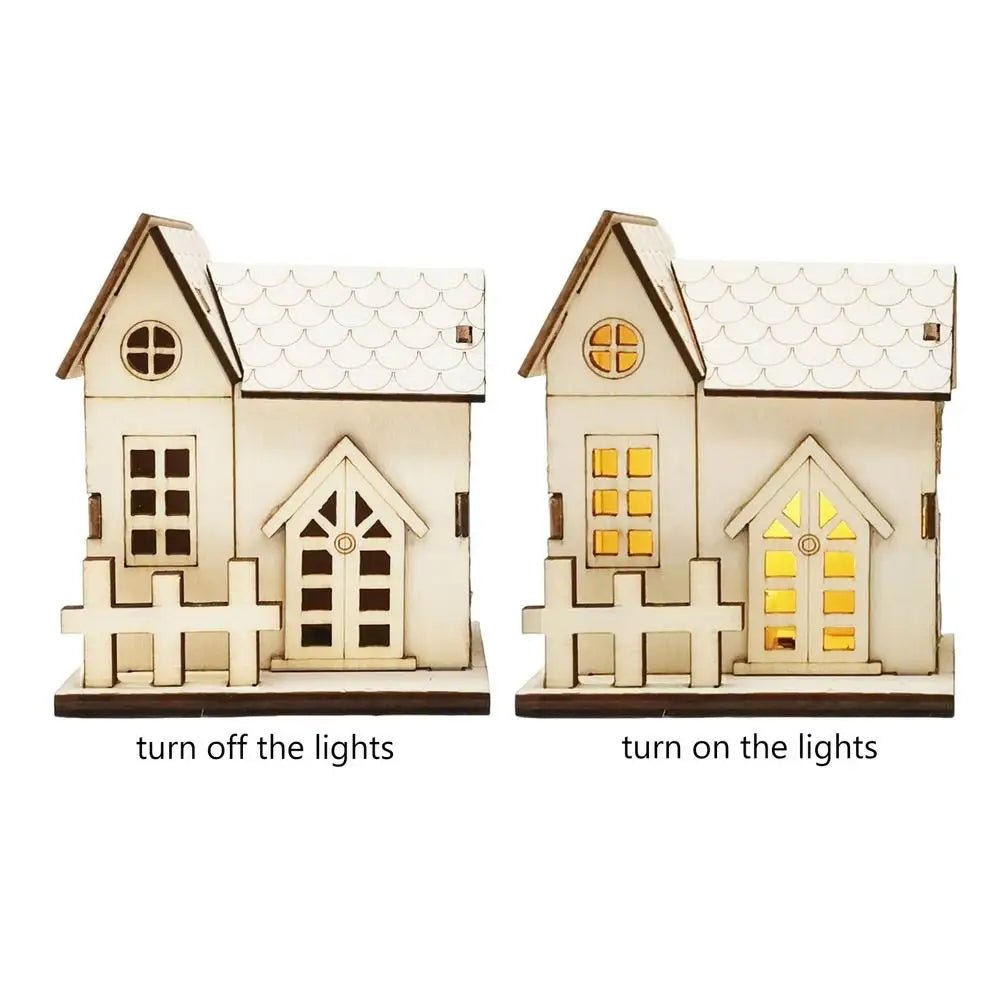 Luz de Natal LED com cordão Bateria Lanterna de incandescência de madeira Casa pequena Pingente para decoração de mesa