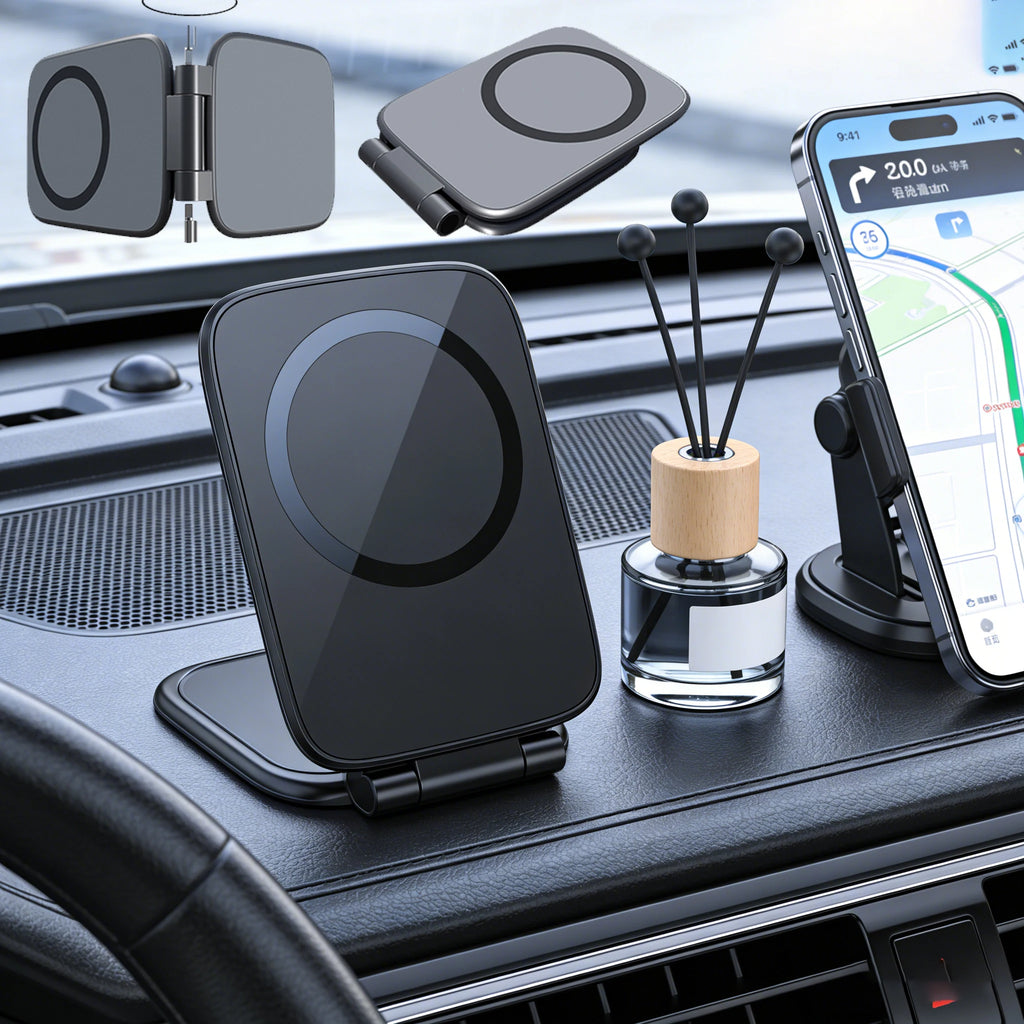 Suporte de Telemóvel Magnético Duplo, Suporte para Telemóvel Ultrafino Dobrável, Suporte de Telemóvel Multifuncional para Carro, Suporte Ajustável para Smartphone