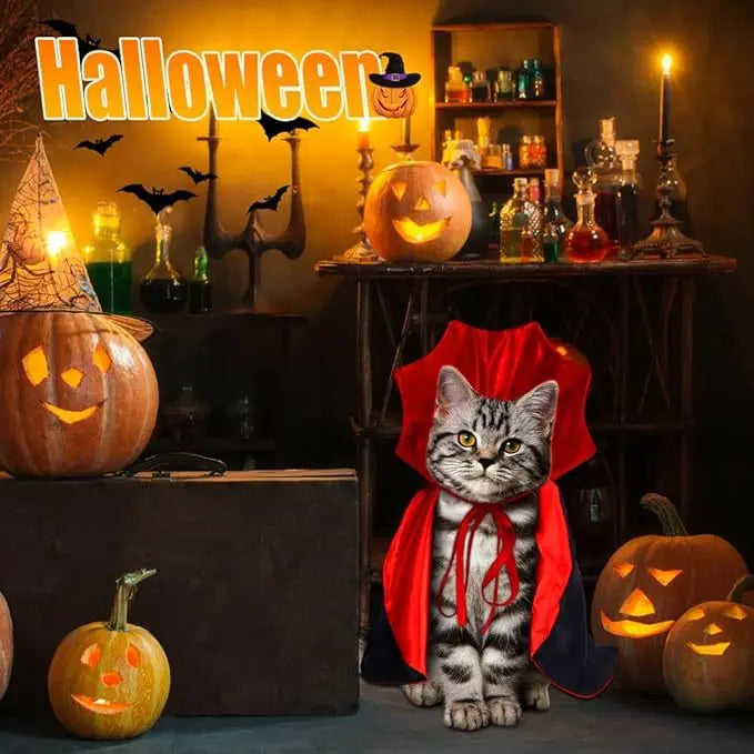 Fantasia de Vampiro para Animais de Estimação para o Halloween - Capa Confortável de Nylon com Fecho de Tira, Adequada para Cães e Gatos de Pequeno e Médio Porte