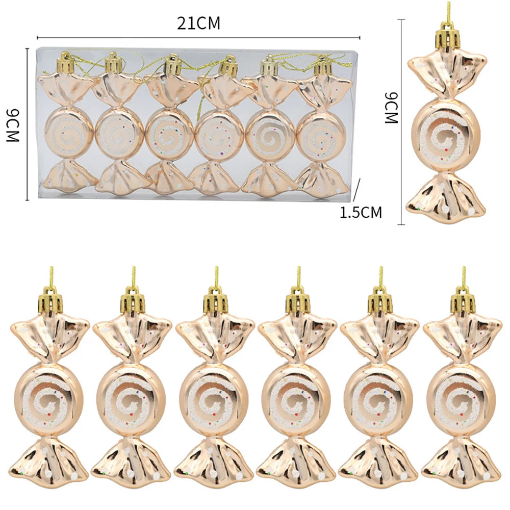 Decorações de doces para árvore de natal, bastão de doces vermelho e dourado, pinhas, decoração de casa de natal 2025, enfeite de árvore de natal