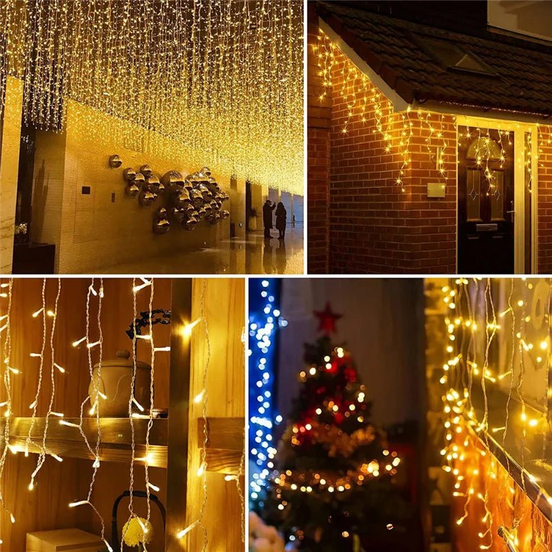 Decoração de Natal 2024 Led Lights Outdoor Street Garland 8/12M Waterproof Connector Icicle Light Ano Novo 2023 Decor para Casa,arvore de natal,cortinas,luzes de natal,natal decoração,pisca pisca de natal - Kasa & Pet