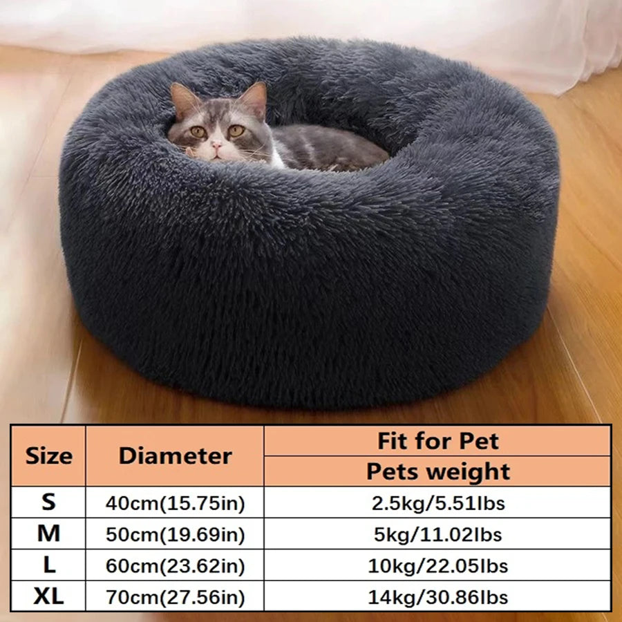 Cama Macia para Gatos e Cães, Almofada de Pelúcia Quente de Pelo Sintético, Cama Redonda Confortável em Formato de Rosquinha, Lavável para Cães e Gatos de Pequeno e Médio Porte