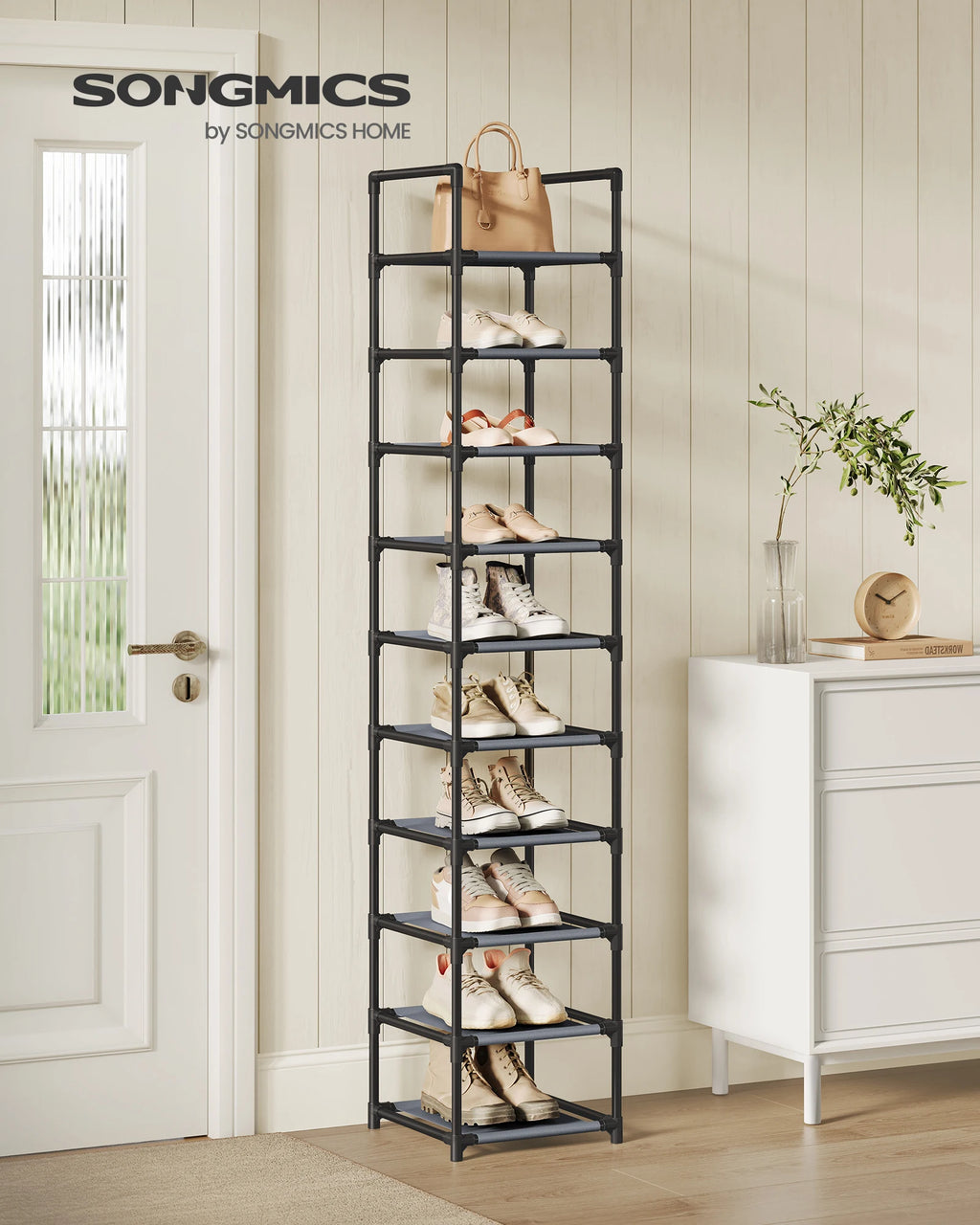 Sapateira SONGMICS Prateleira para sapatos de 10 camadas Armazenamento de sapatos, 33x33x173 cm, Metal Rher, Não tecido