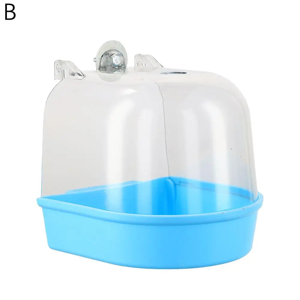 Banho de pássaros para limpeza de gaiola, suprimentos para animais de estimação, calopsita, banheira de pássaros com ganchos pendurados, acrílico transparente, cubo de banho de pássaros