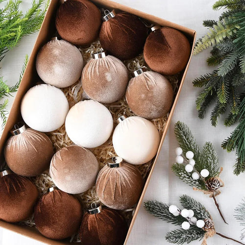 15 pçs veludo bola de natal ornamentos redondo bola de árvore de natal estilo vintage pendurado decorações para festa feriado decoração de ano novo
