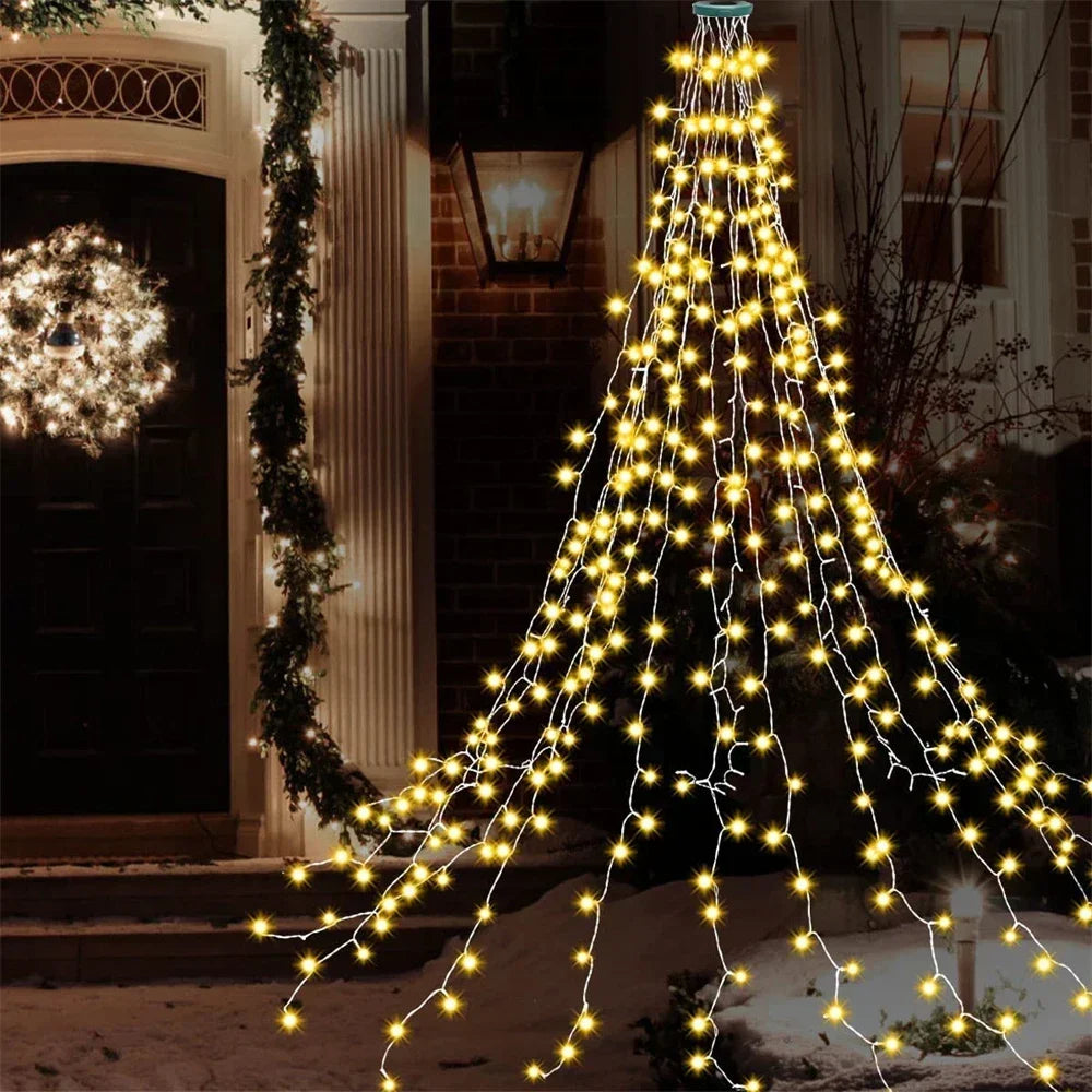Luzes led para árvore de natal, guirlanda de ano novo para pátio, jardim, 1.5m/2m/3m, luz cascata, decoração de natal 2025