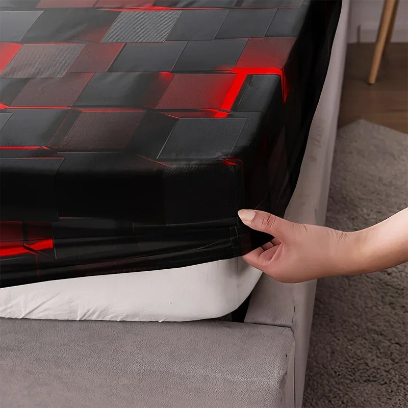 Moda Tecnologia-Inspirado Xadrez Vermelho Conjunto de Folhas, Cama Soft Impressão HD para Dormitório Casa, 1 Folha Equipada + 2 Fronha