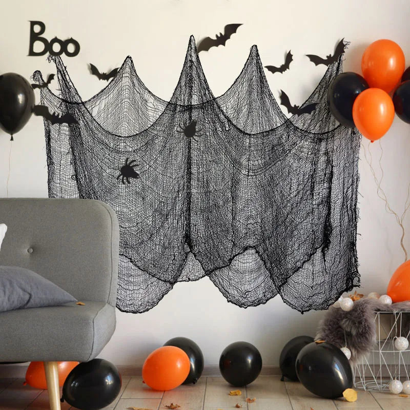 2m/4m decorações de halloween preto assustador gaze pano janela mesa porta net assustador fantasia vestido festa casa assombrada parede decoração diy