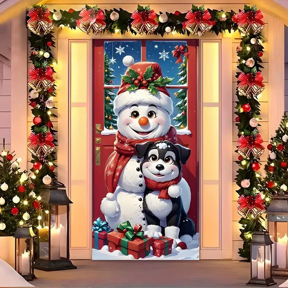 Decorações para cobrir a porta no Natal, banner com tema de Papai Noel e presentes, painel decorativo para a varanda, banner para a porta da frente, artigos para festas com tema de casa de campo.