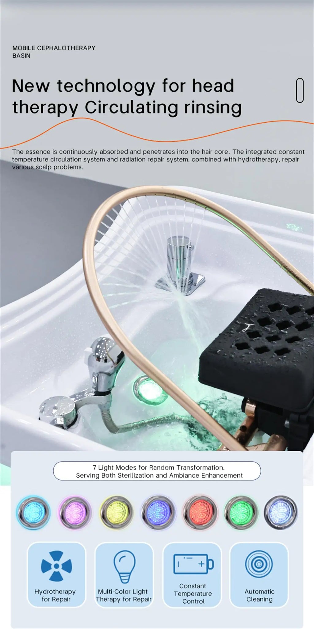 Bacia de spa com cabeça de armazenamento de água conveniente de 60L com circulação de água e função de aquecimento, bacia de salão de cabeleireiro, com tanque de drenagem