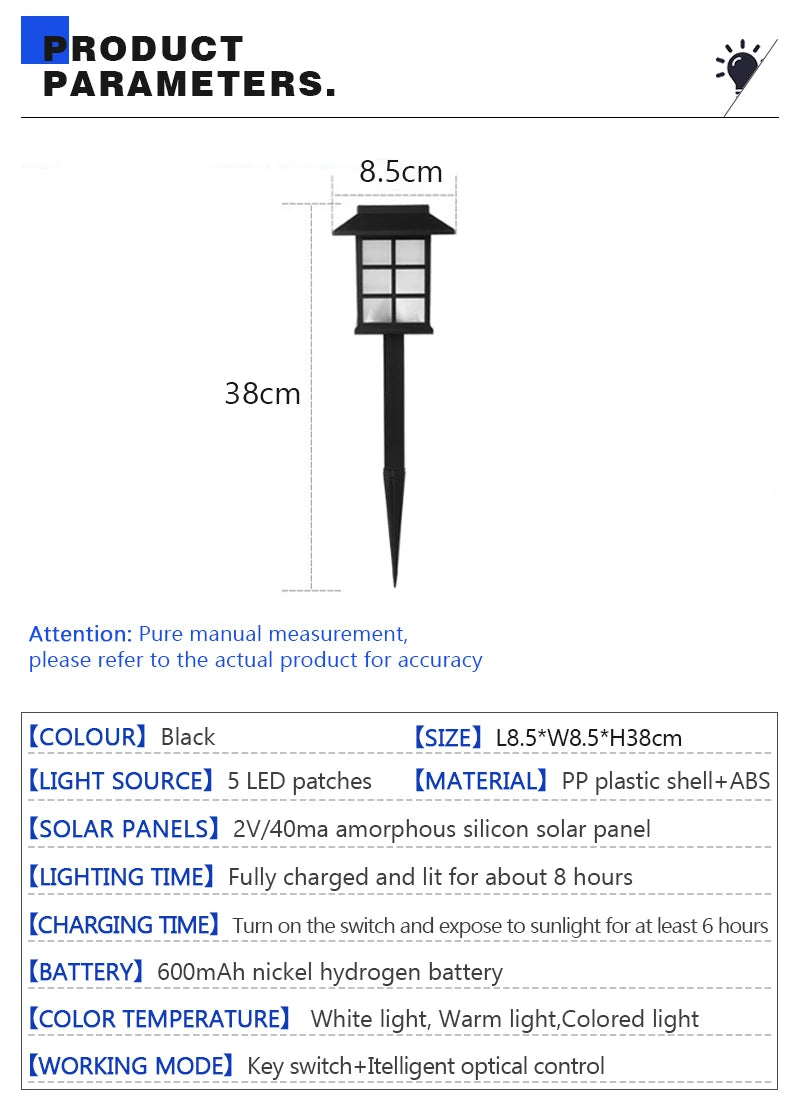 LED Solar Lawn Light para exterior, impermeável Path Light, Jardim e Estrada, Decoração de Pátio, Luminárias de Paisagem, IP65