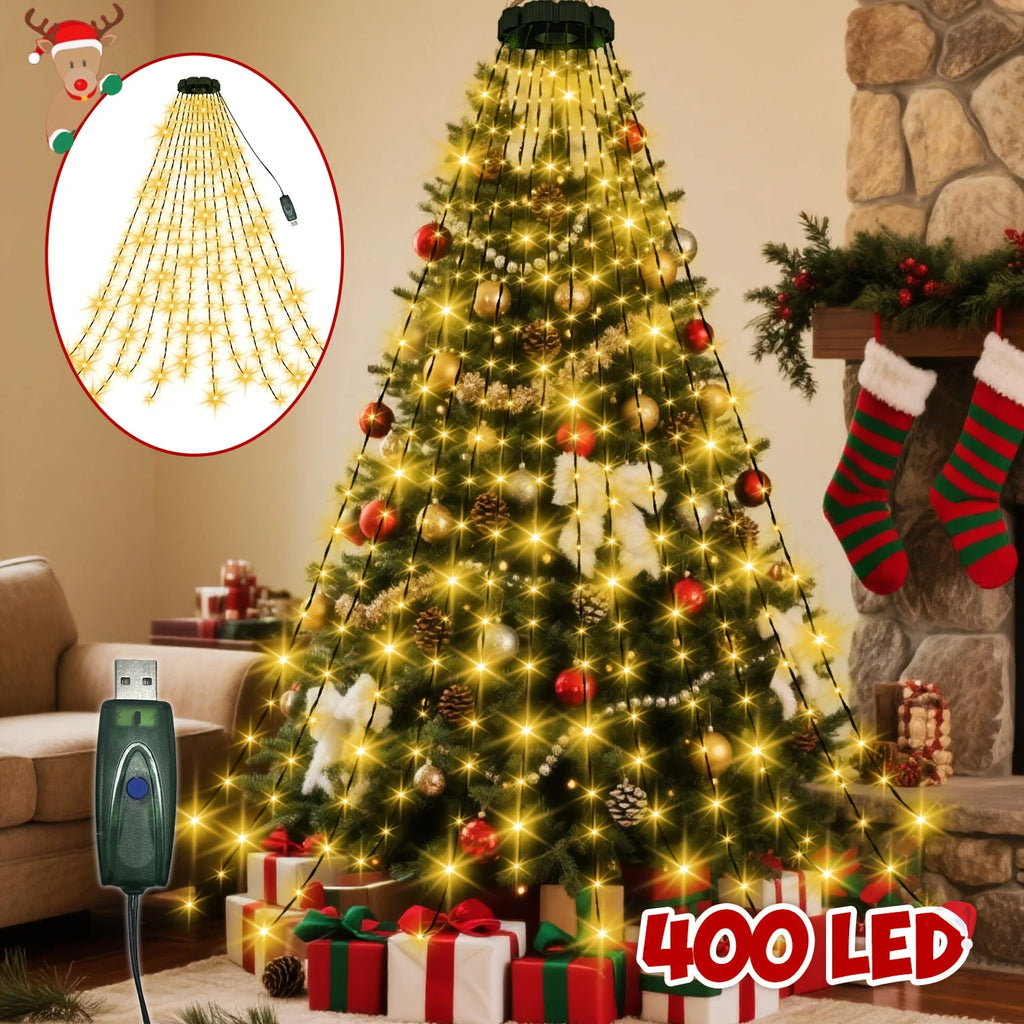 400 led 2m árvore de natal cachoeira luz alimentada por usb com controle remoto 8 modos de iluminação para jardim terraço casa decoração de natal