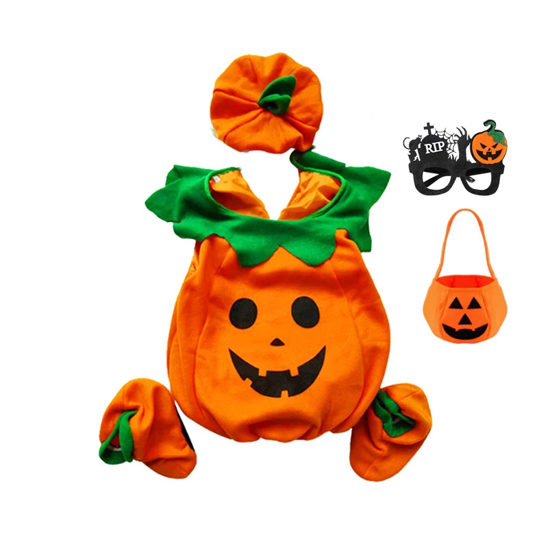 Macacão Infantil 2026 para Meninas e Meninos, Fantasia de Abóbora de Halloween com Chapéu, Cosplay para Apresentação em Palco, Fantasia para Festa de Natal