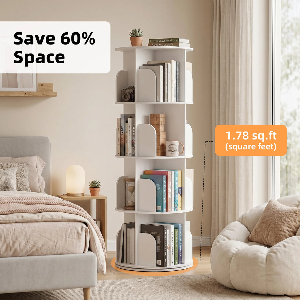 Estante de Armazenamento Rotativa JHK de 3-4 Camadas 360 °   Estante Giratória para Livros, Prateleira Vertical Independente para Quarto e Sala de Estar