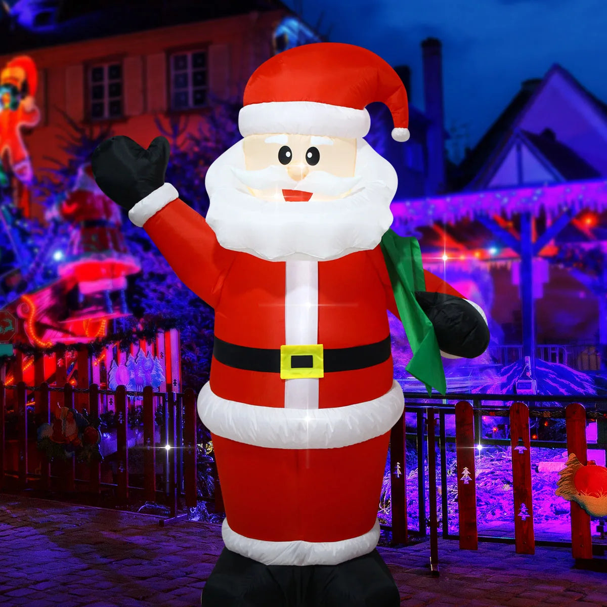 Decorações infláveis de natal-homem de gengibre, boneco de neve brilhante, boneco de neve de ramo, saco de presente boneco de neve decorações de gramado com luz LED