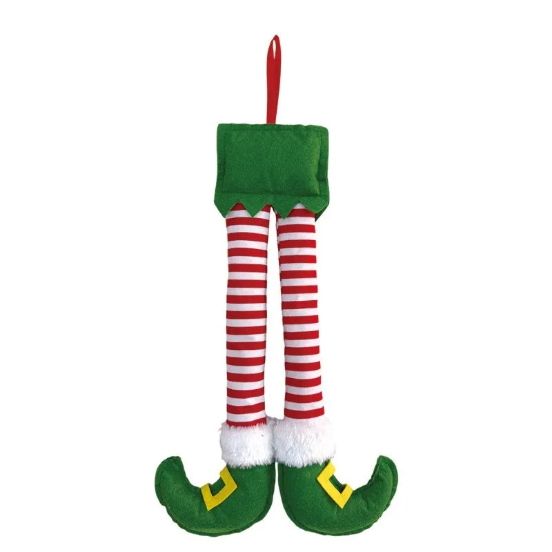 Nova decoração de porta de Natal com laço, árvore de Natal, Papai Noel e enfeite de perna de elfo, decoração de cenas natalinas para casa.