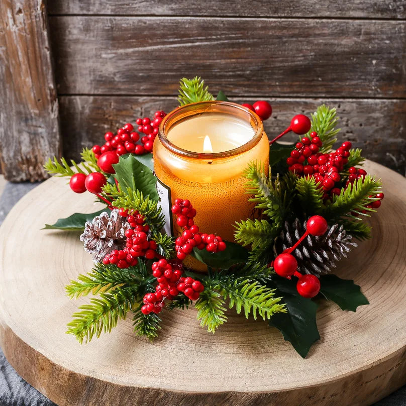 Natal vela grinalda mesa de jantar decorações clássico bagas vermelhas pinha peça central guirlanda multifuncional castiçal 2025