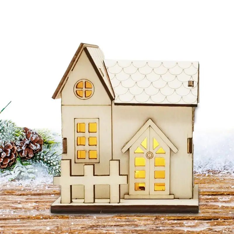 Luz de Natal LED com cordão Bateria Lanterna de incandescência de madeira Casa pequena Pingente para decoração de mesa