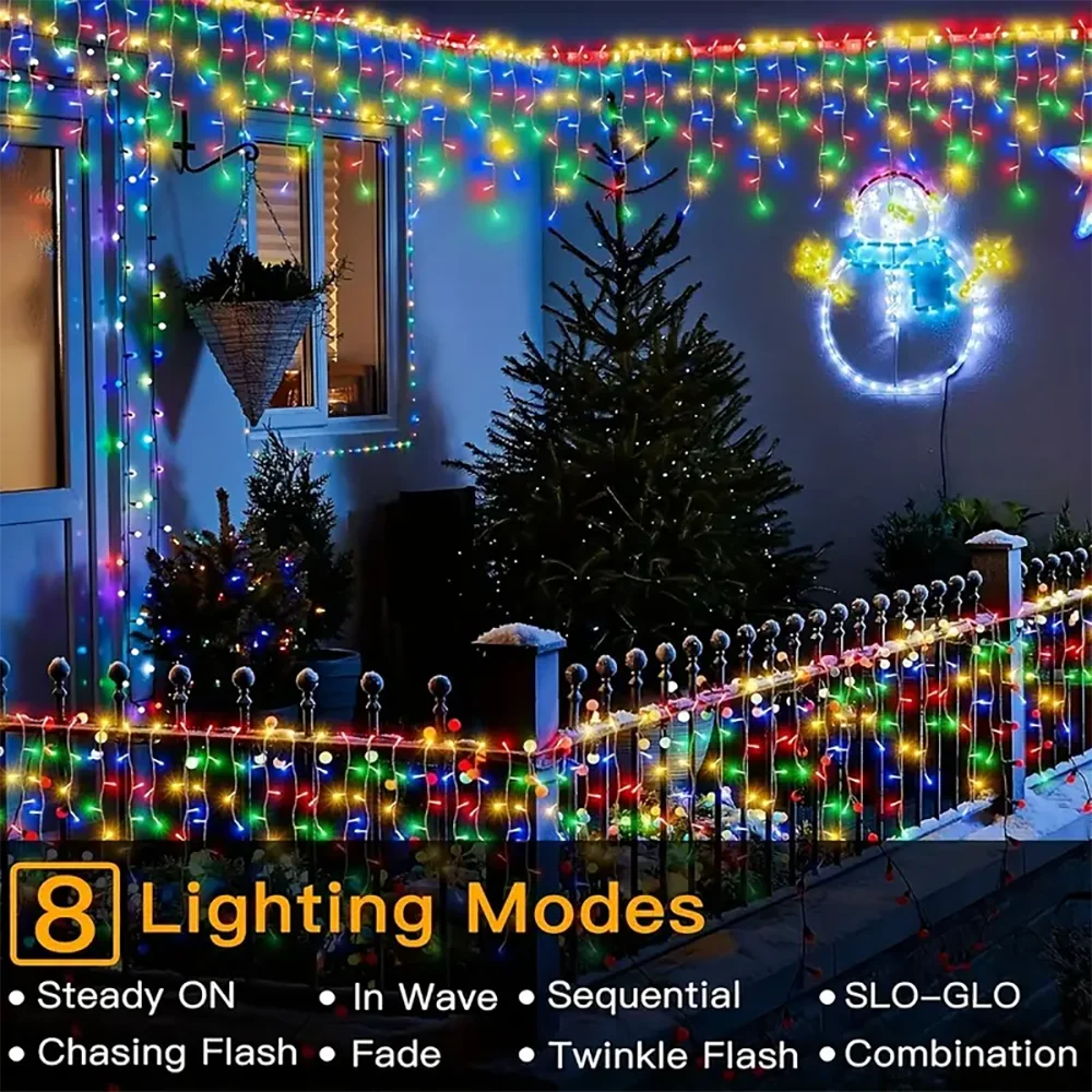 Luzes de Natal Solares em Forma de Gelo 98/162LED com 8 Modos de Iluminação para Jardim, Pátio, Casamento, Festa, Gazebo, Decoração de Natal IP65