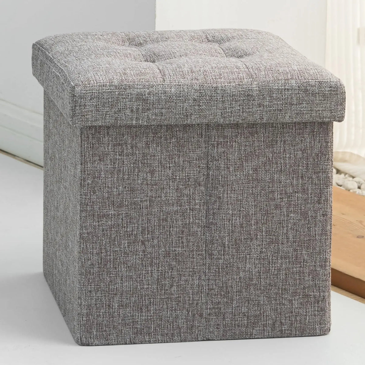 Banqueta dobrável Oak & Tea com espaço de armazenamento e estofamento macio, caixa de arrumação 30x30x30cm marrom cinza