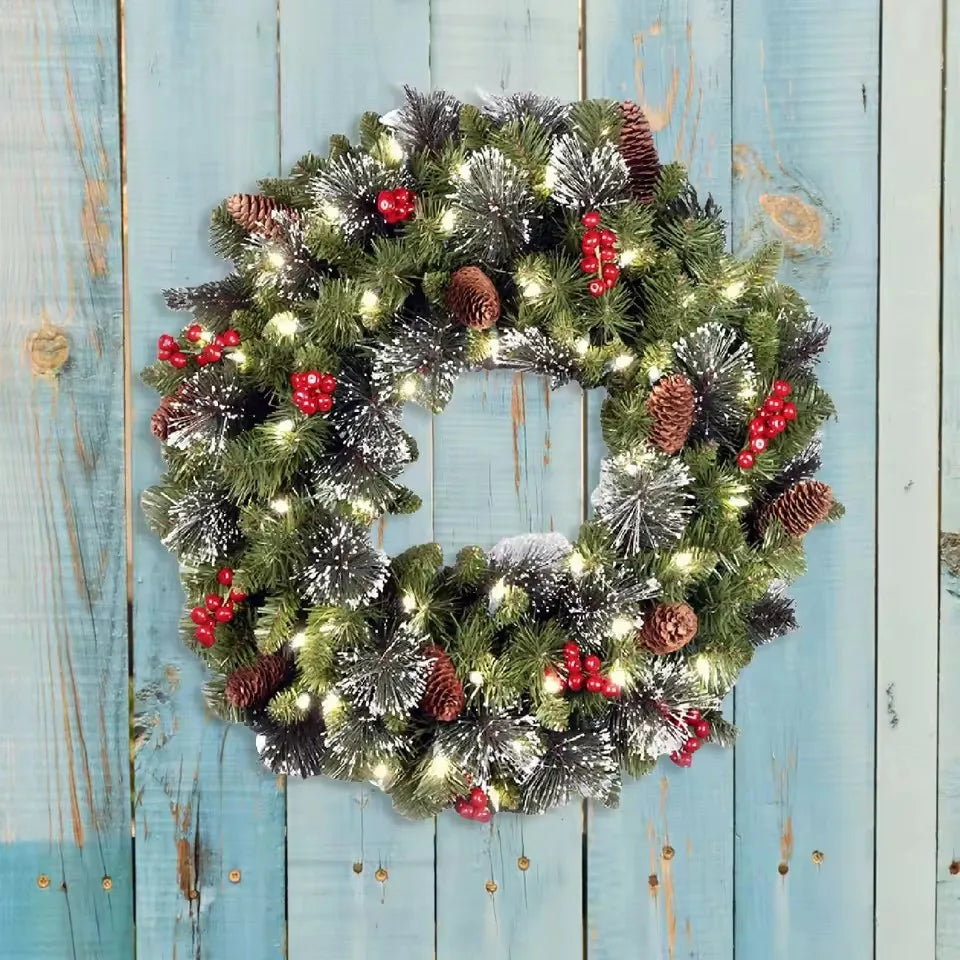 20-60cm led guirlanda de pinha de natal com bagas vermelhas artificial guirlanda de natal festa de ano novo decoração diy adicionar vibração de natal