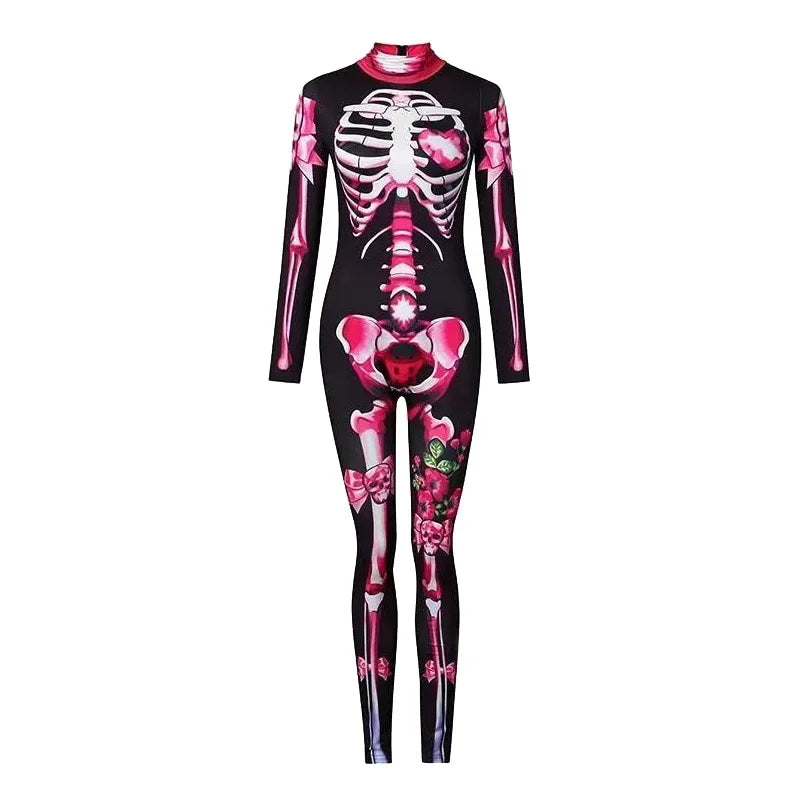 2025 meninas rosa esqueleto crianças assustador traje halloween cosplay fantasma noiva macacão carnaval festa crianças macacão roupas